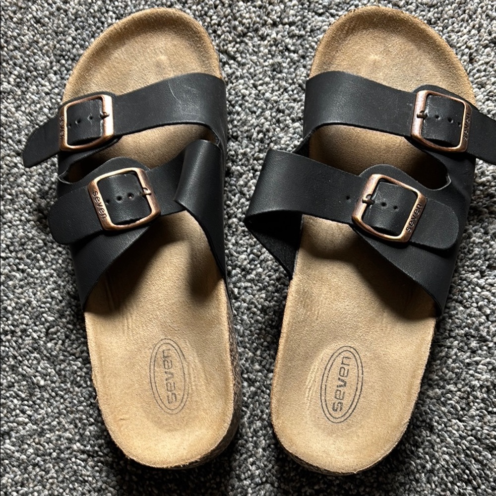 Seven7 Black Sandals with Tan Sole